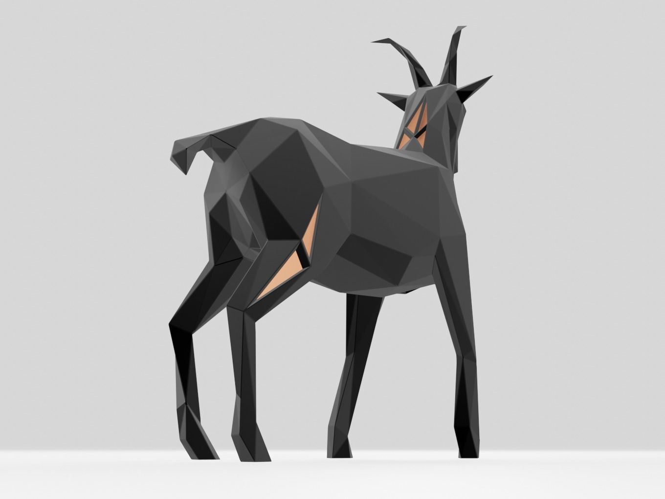 Polygonal Black Goat Parametric 3D print model_4