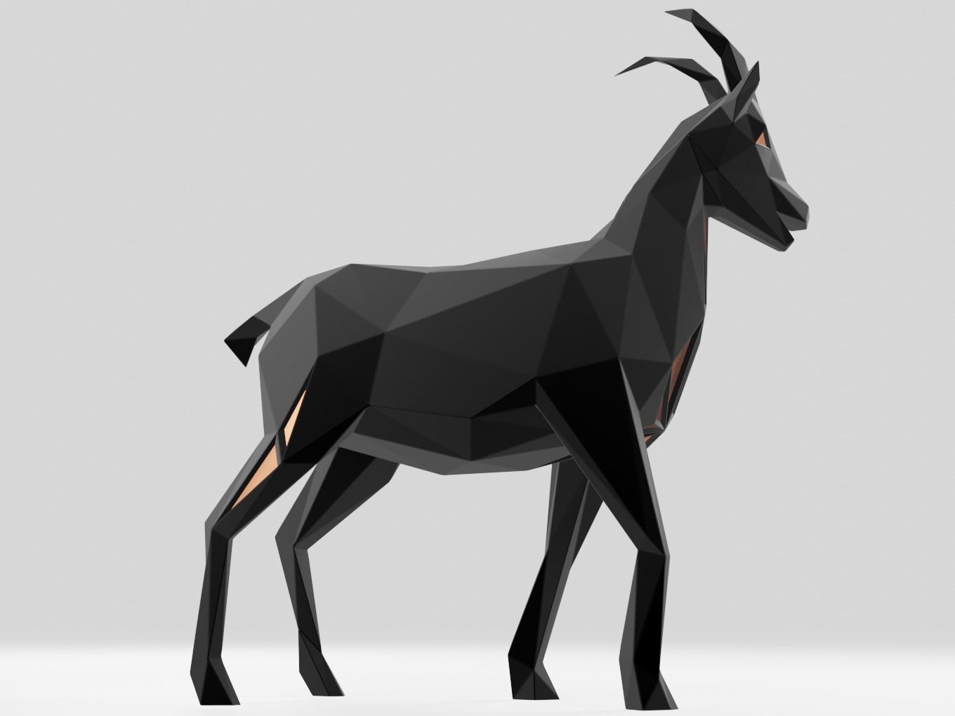 Polygonal Black Goat Parametric 3D print model_5