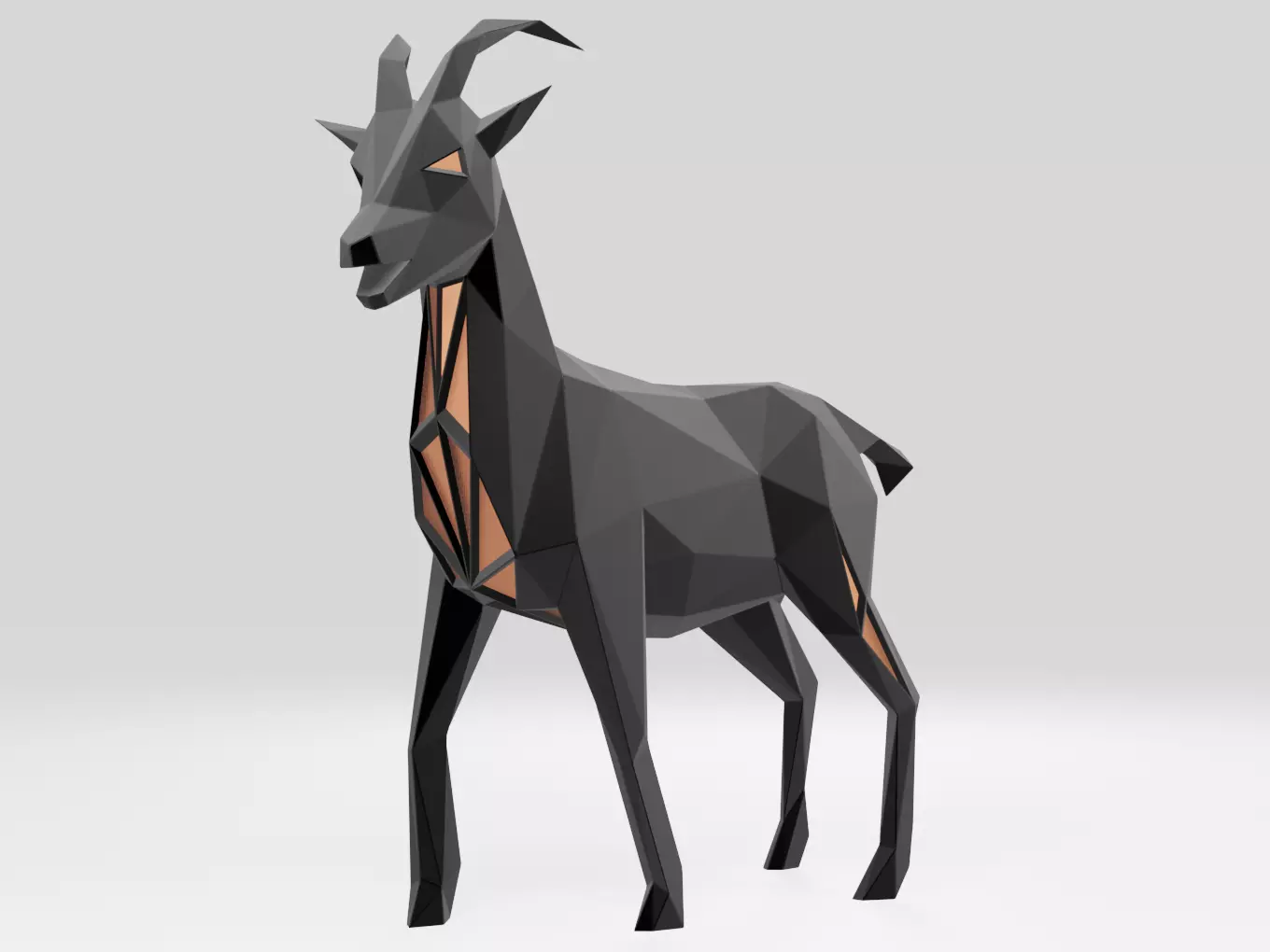 Polygonal Black Goat Parametric 3D print model_0