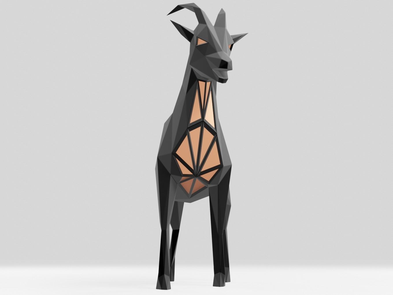 Polygonal Black Goat Parametric 3D print model_7
