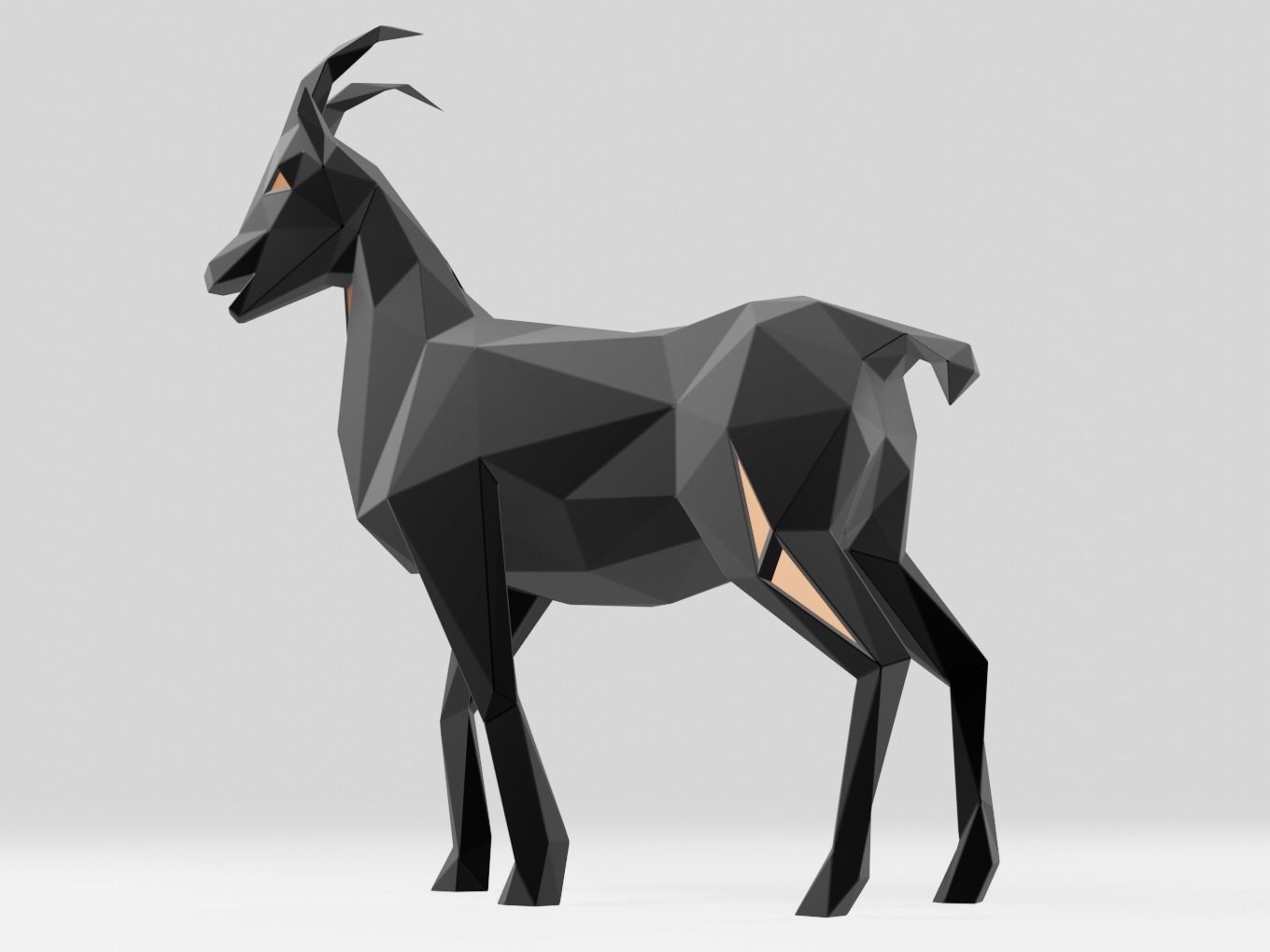 Polygonal Black Goat Parametric 3D print model_2