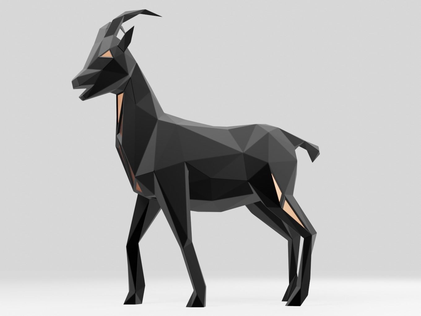 Polygonal Black Goat Parametric 3D print model_1