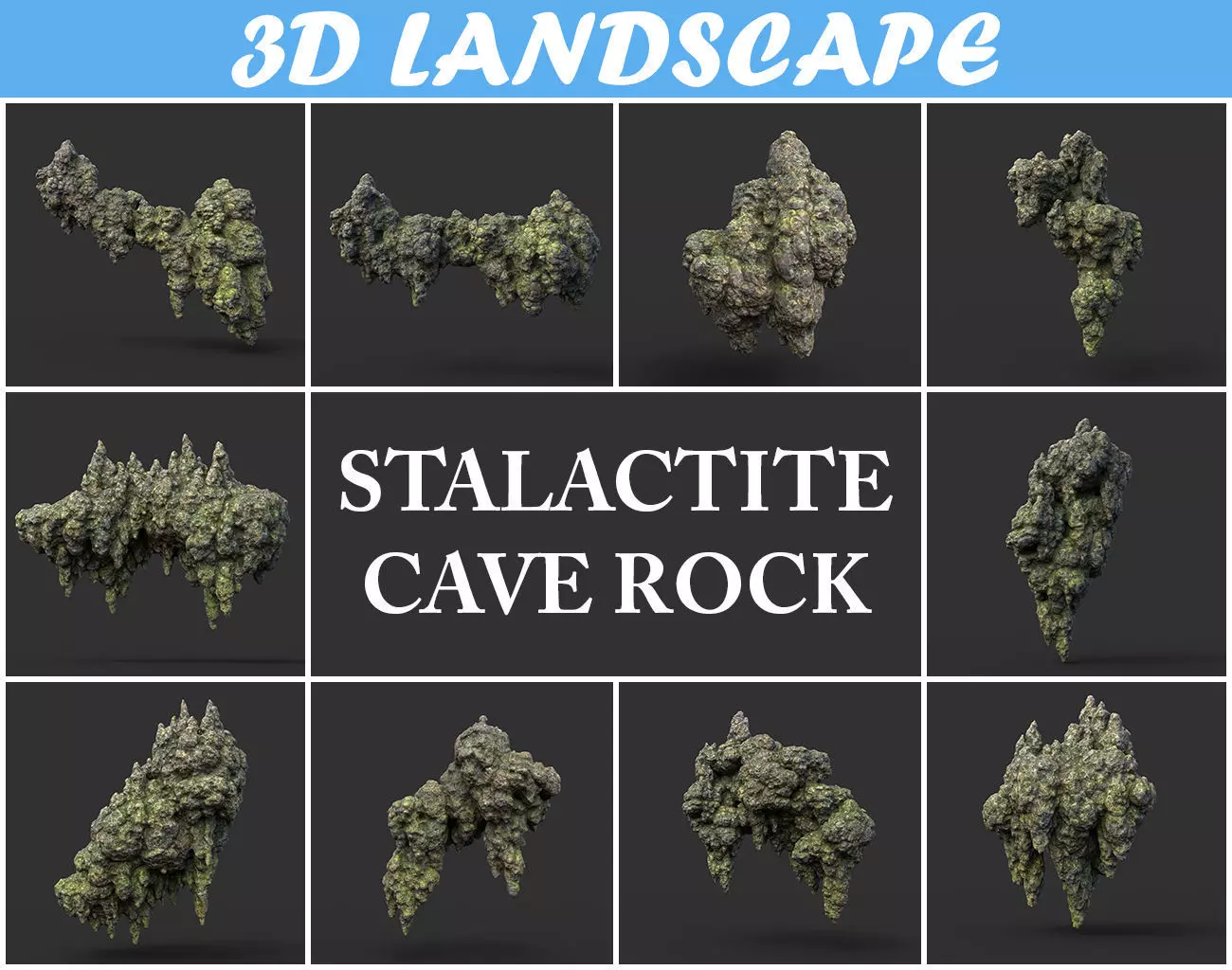 Low poly Stalactite Cave Rock Modular Pack 200215 Low-poly 3D model_0