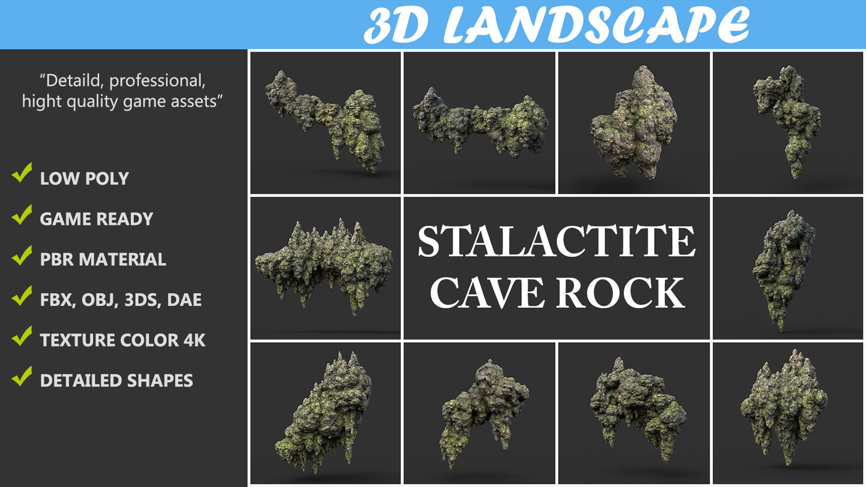 Low poly Stalactite Cave Rock Modular Pack 200215 Low-poly 3D model_1