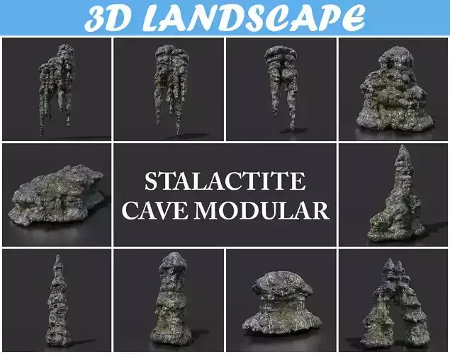 Low poly Stalactite Cave Modular Pack B2 2020 Low-poly 3D model