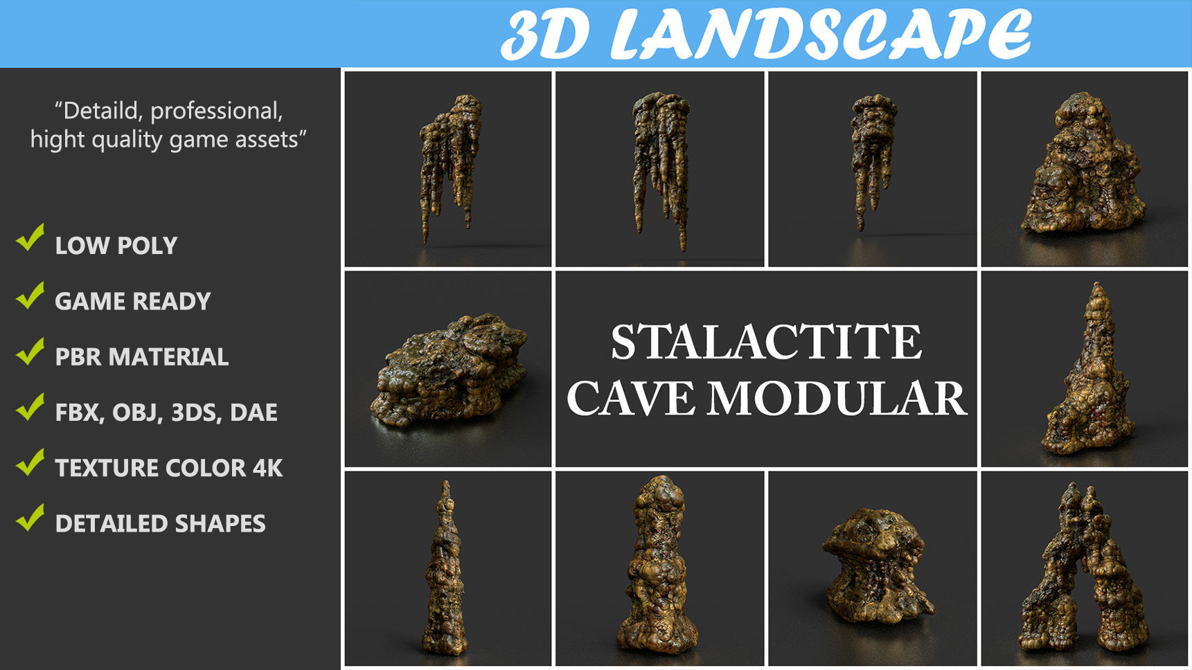 Low poly Stalactite Cave Modular Pack B 2020 Low-poly 3D model_1