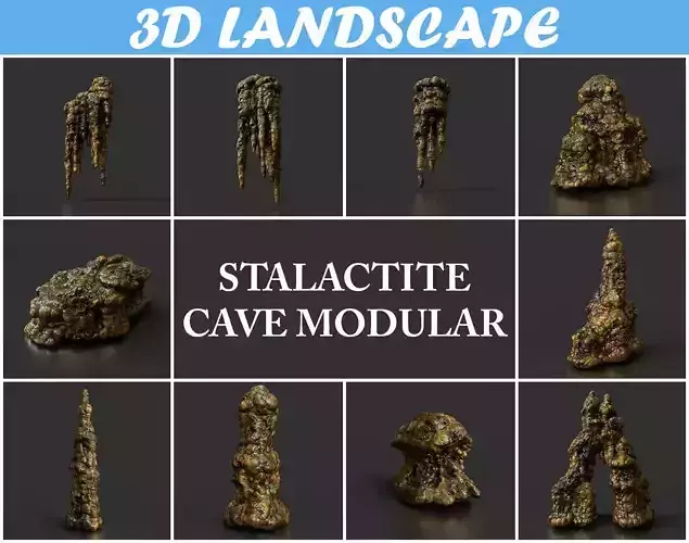Low poly Stalactite Cave Modular Pack B 2020 Low-poly 3D model