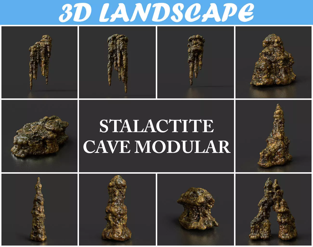 Low poly Stalactite Cave Modular Pack B 2020 Low-poly 3D model_0