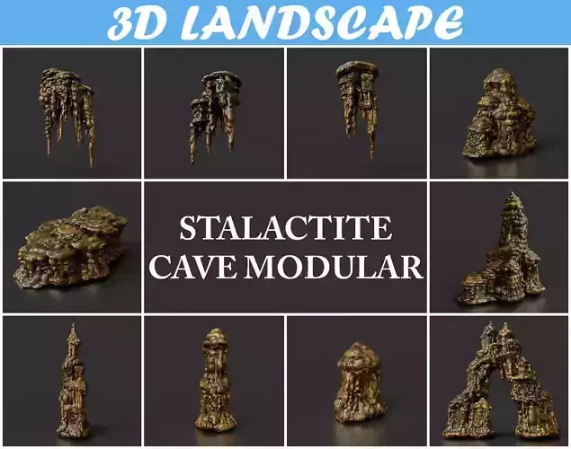 Low poly Stalactite Cave Modular Pack A 2020 Low-poly 3D model