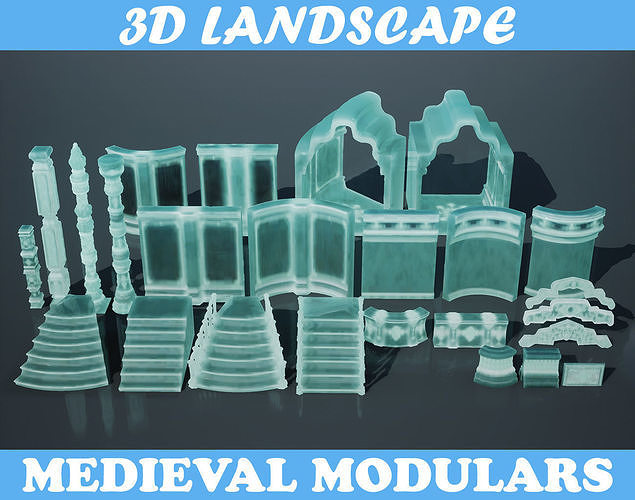 Low poly Medieval modular Ice  construction Pack 200528 Low-poly 3D model