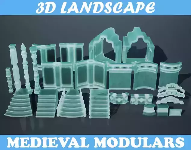 Low poly Medieval modular Ice  construction Pack 200528 Low-poly 3D model
