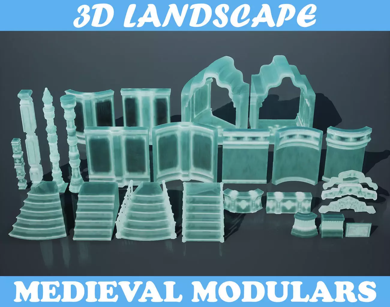 Low poly Medieval modular Ice construction Pack 200528 Low-poly 3D model