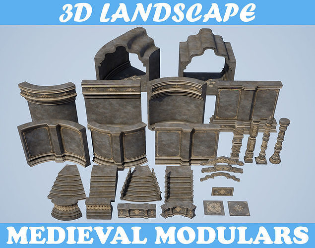 Low poly Medieval modular construction Pack 200525 Low-poly 3D model