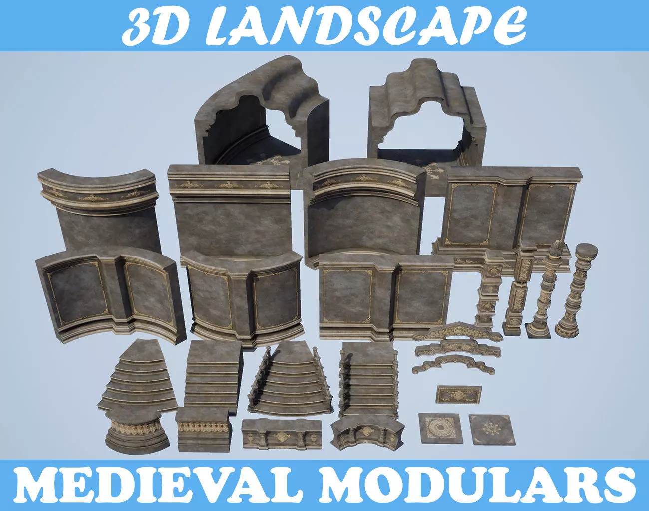 Low poly Medieval modular construction Pack 200525 Low-poly 3D model