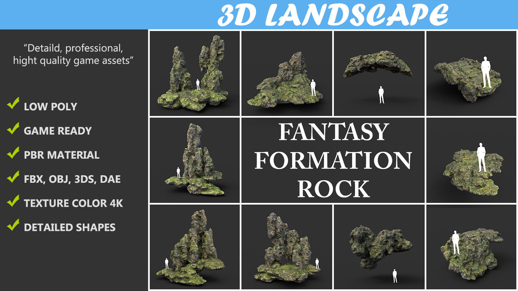 Low poly Fantasy Formation Rock Pack A 200213 Low-poly 3D model_1
