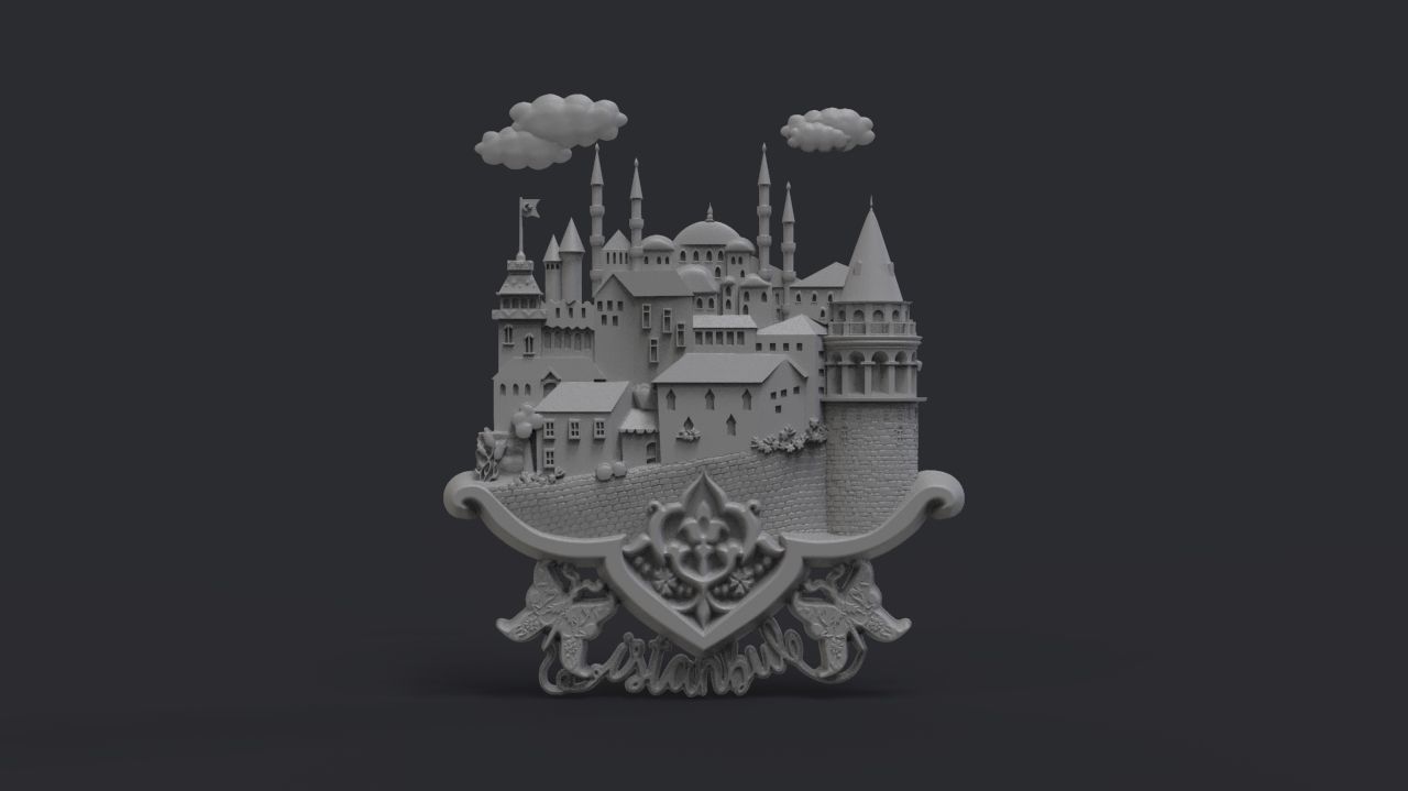 Istanbul city bas relief 3D print model_1