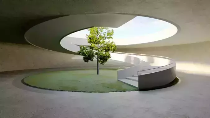 Patio and spiral stair