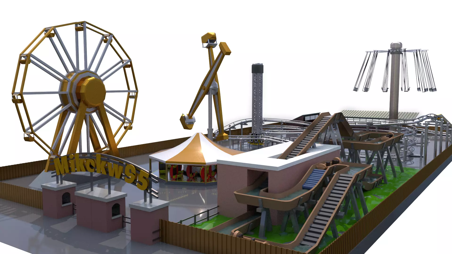 Low Poly Theme Park 3D model_0