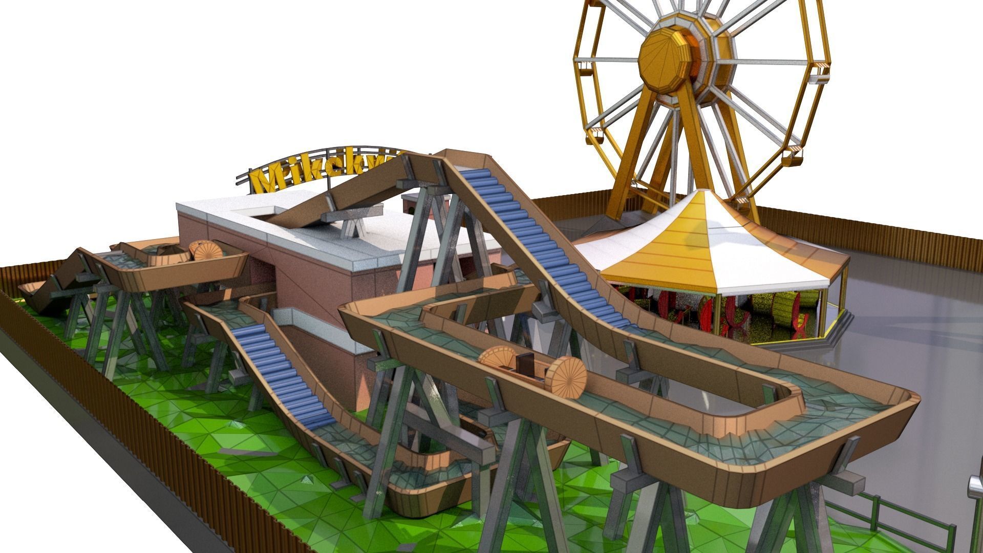 Low Poly Theme Park 3D model_1