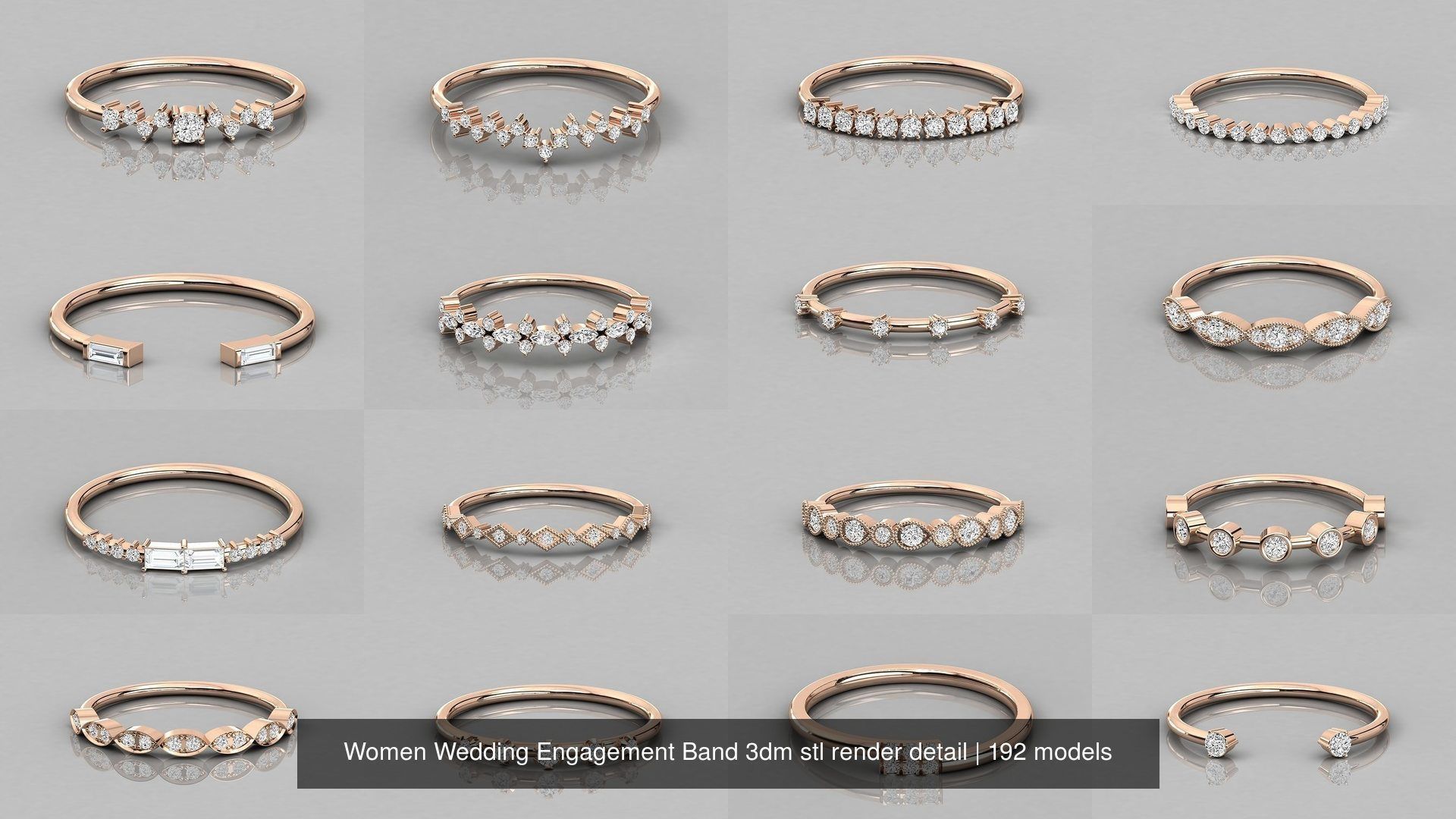 192 Women Wedding Engagement Band 3dm stl render detail 3D Model Collection_2