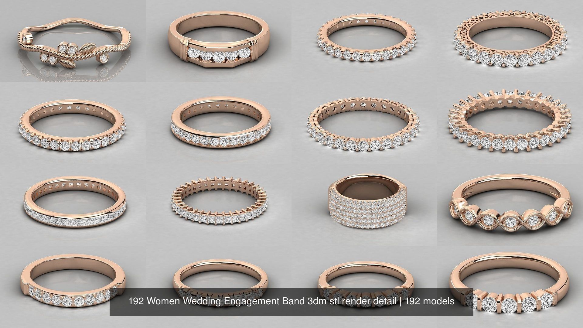 192 Women Wedding Engagement Band 3dm stl render detail 3D Model Collection_20