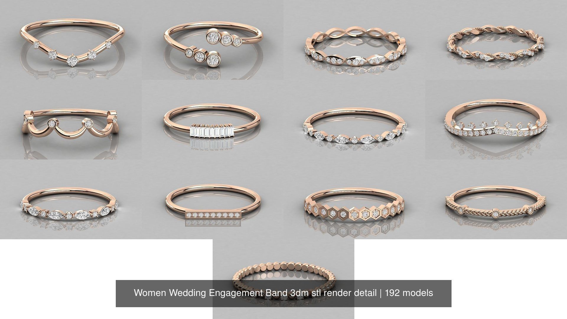 192 Women Wedding Engagement Band 3dm stl render detail 3D Model Collection_27