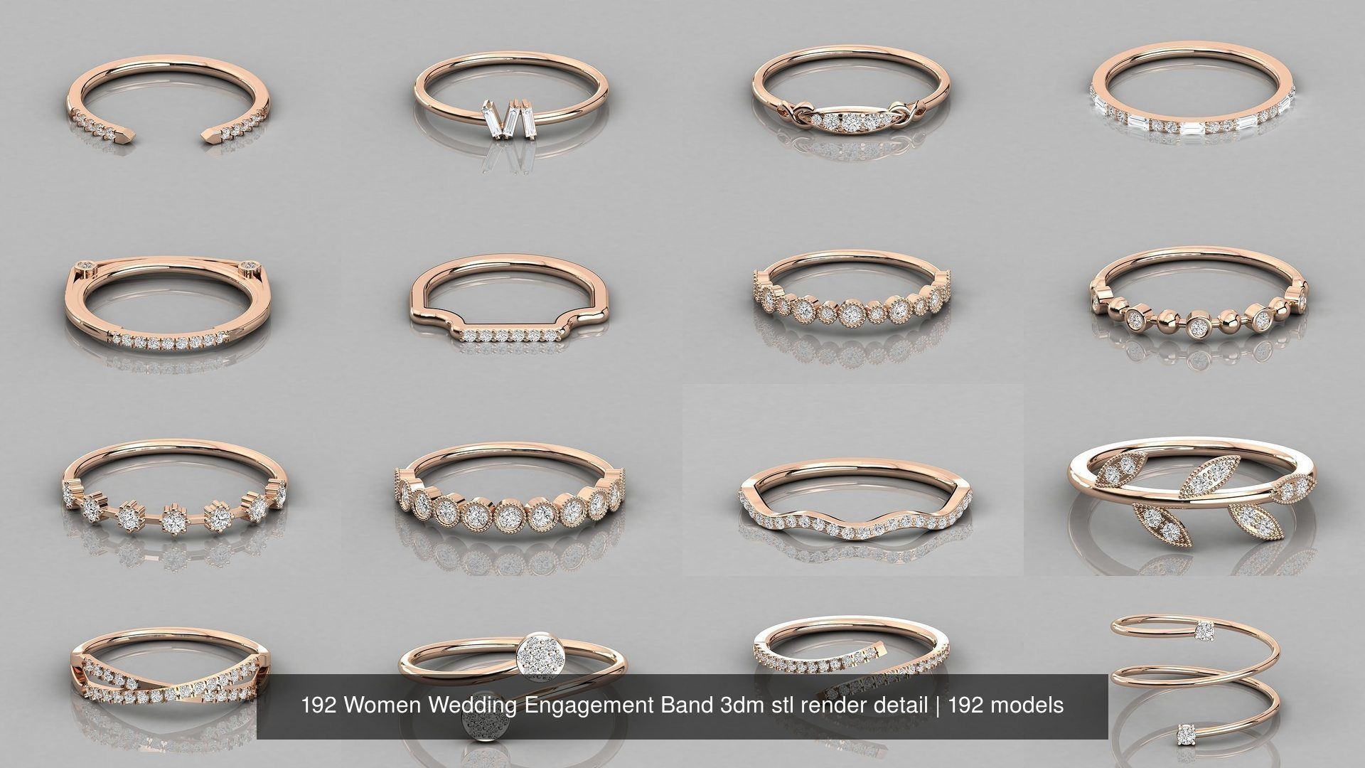 192 Women Wedding Engagement Band 3dm stl render detail 3D Model Collection_12