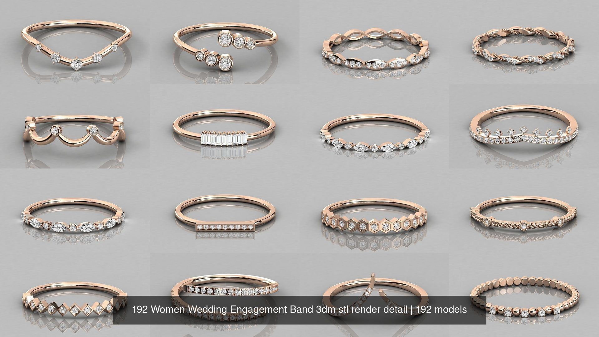 192 Women Wedding Engagement Band 3dm stl render detail 3D Model Collection_16