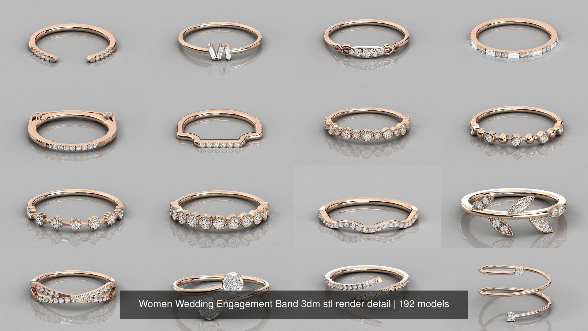 192 Women Wedding Engagement Band 3dm stl render detail 3D Model Collection_23