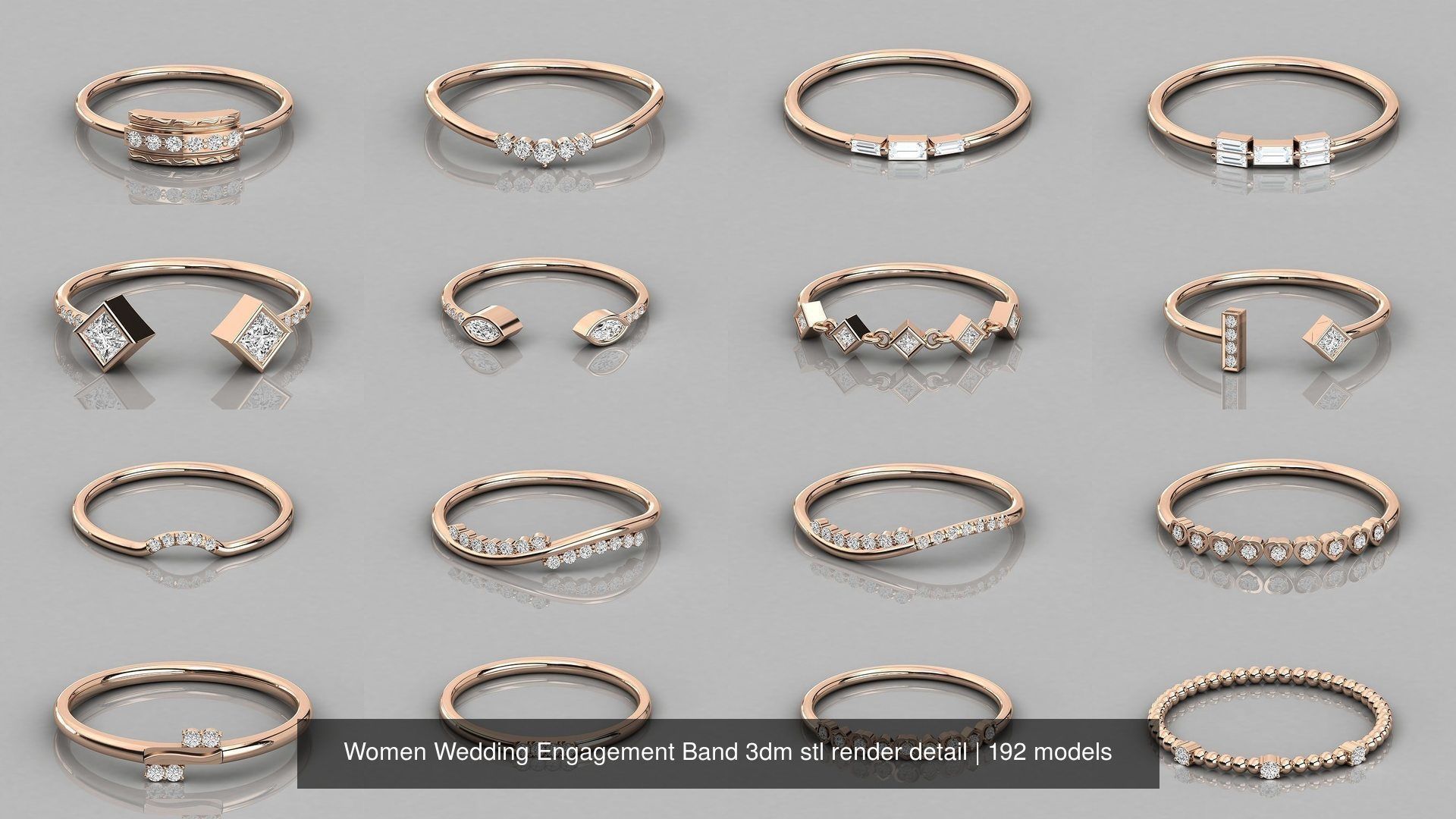 192 Women Wedding Engagement Band 3dm stl render detail 3D Model Collection_11