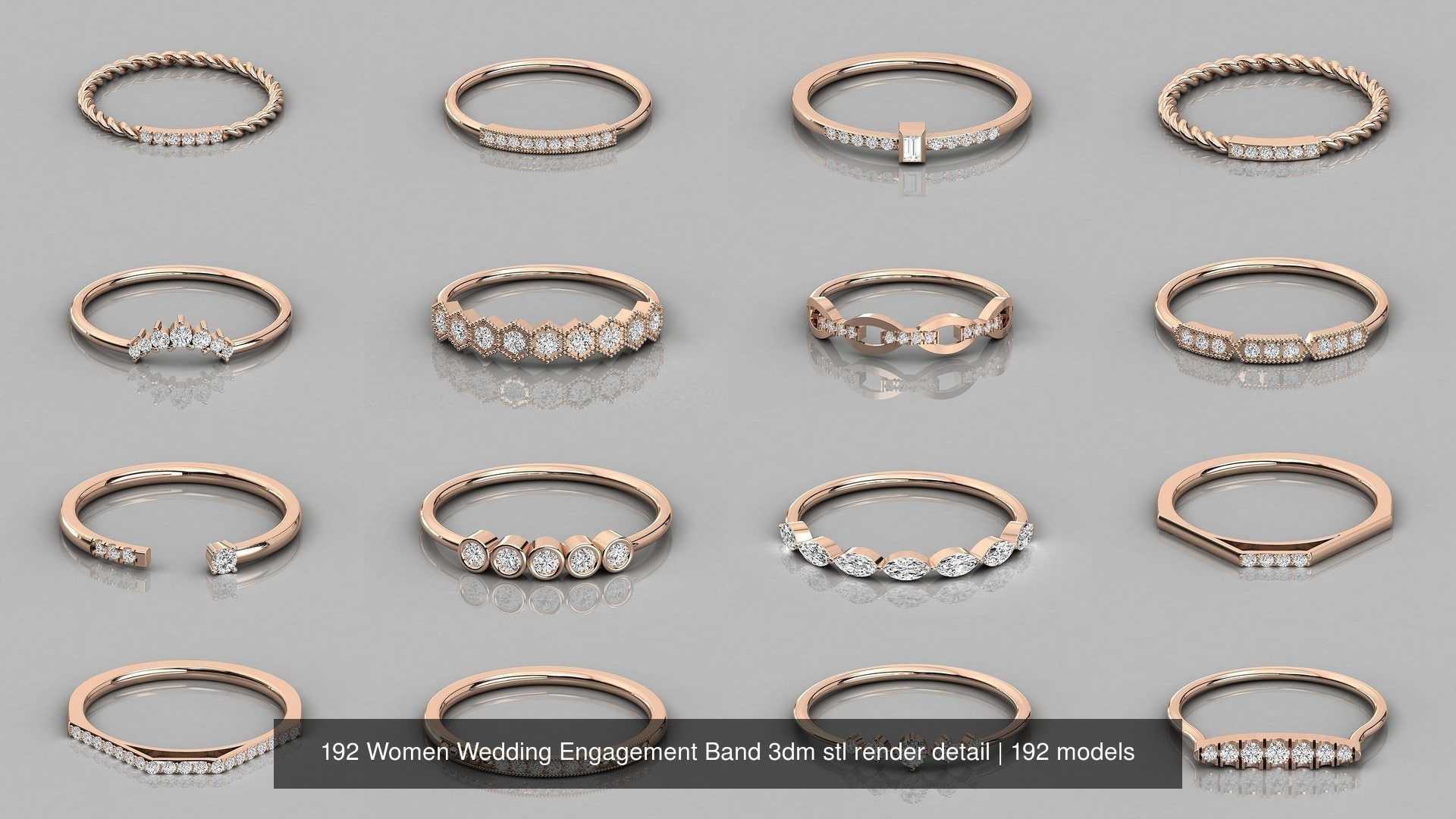 192 Women Wedding Engagement Band 3dm stl render detail 3D Model Collection_5
