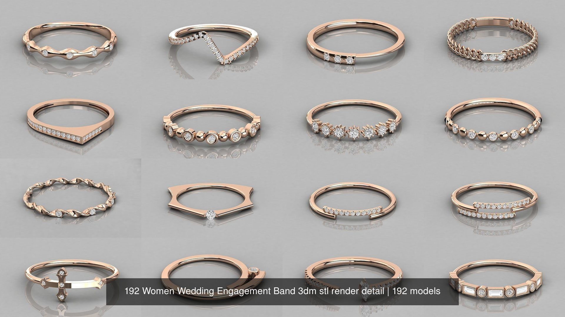 192 Women Wedding Engagement Band 3dm stl render detail 3D Model Collection_8