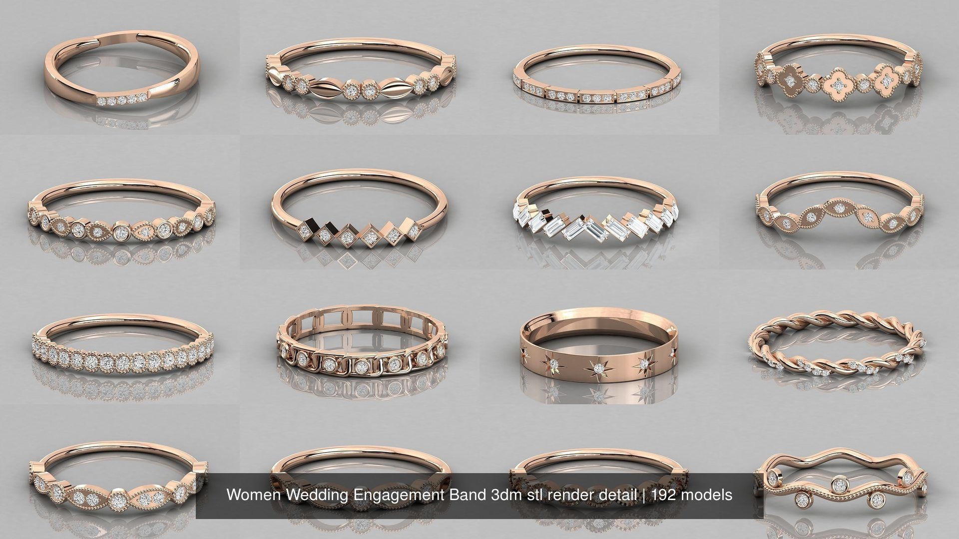 192 Women Wedding Engagement Band 3dm stl render detail 3D Model Collection_25