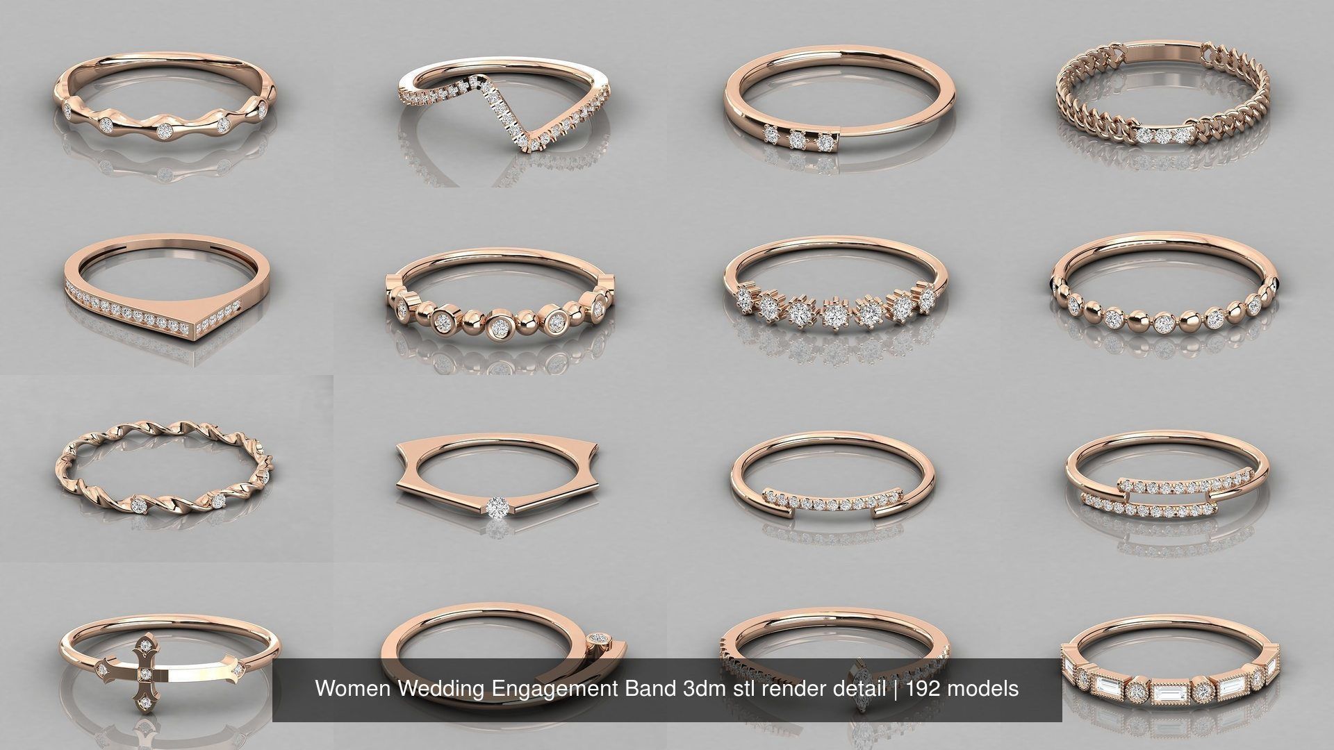 192 Women Wedding Engagement Band 3dm stl render detail 3D Model Collection_15