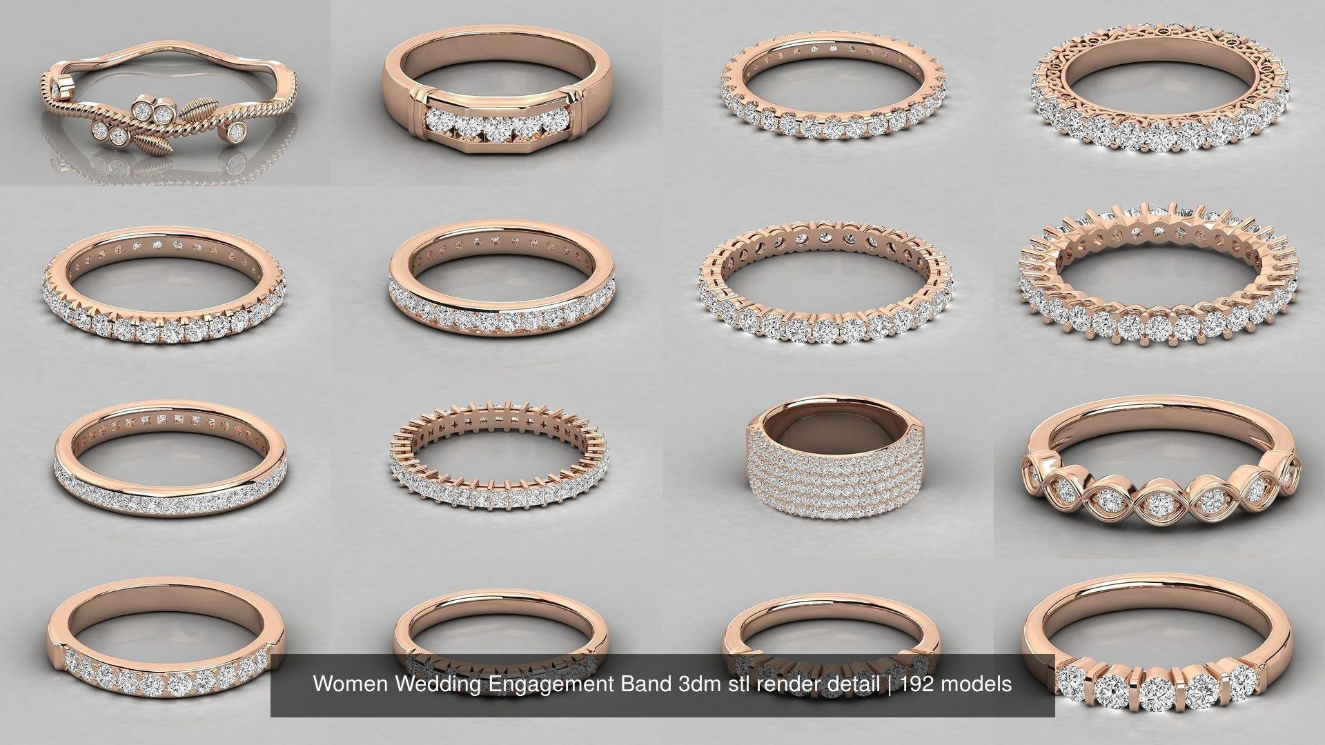 192 Women Wedding Engagement Band 3dm stl render detail 3D Model Collection_31