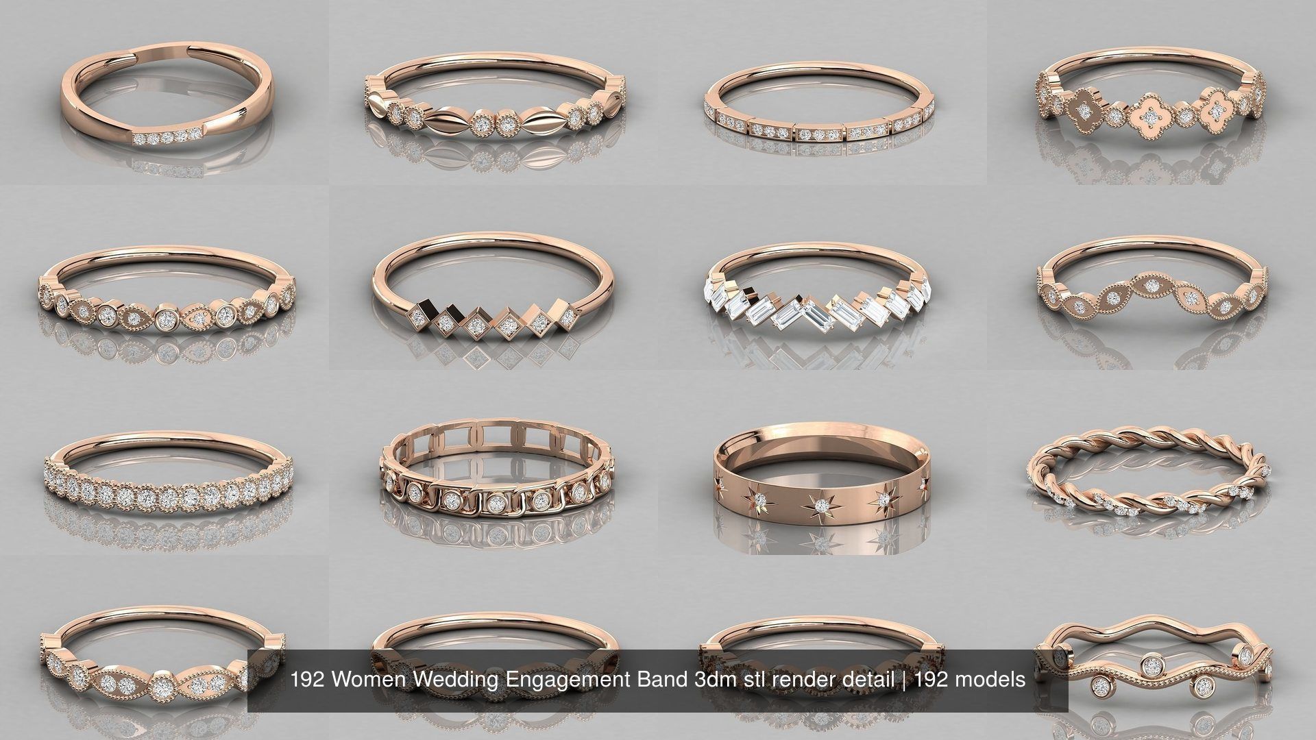 192 Women Wedding Engagement Band 3dm stl render detail 3D Model Collection_14