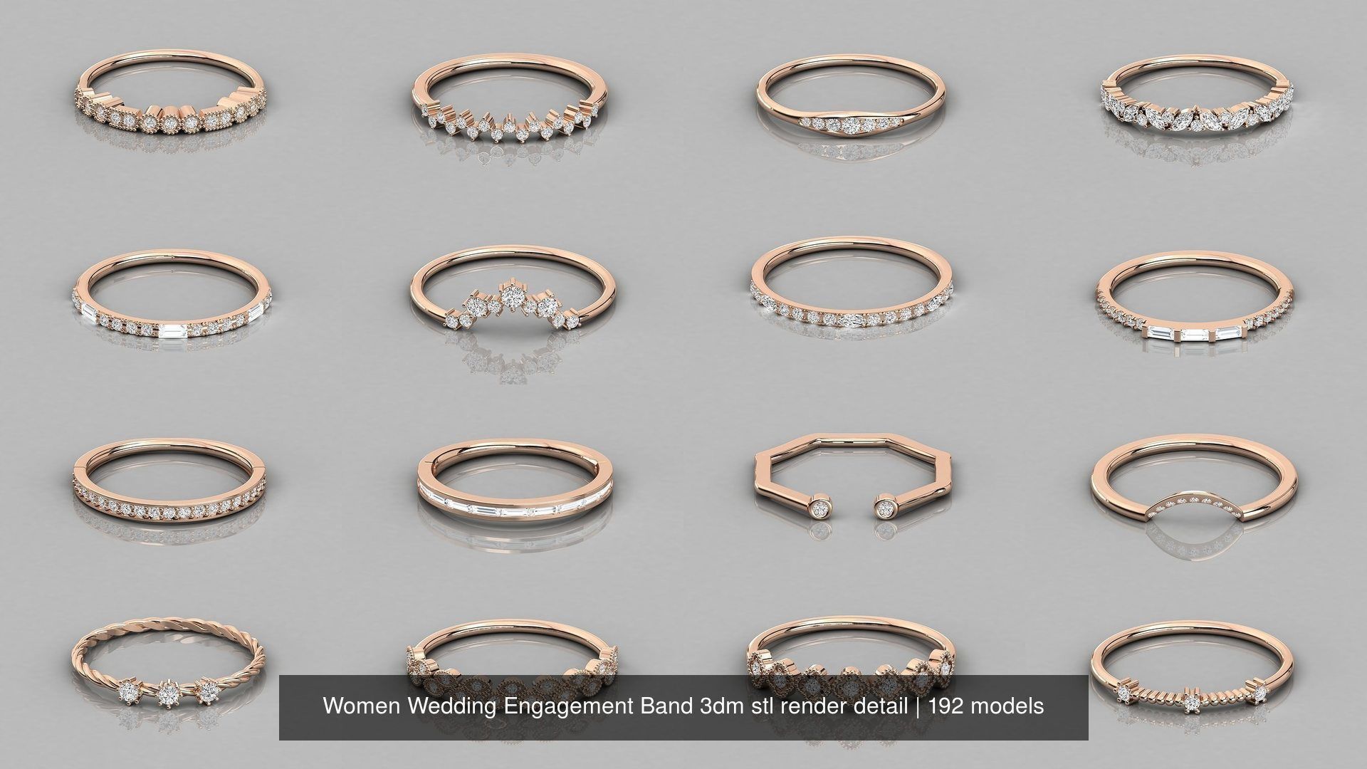 192 Women Wedding Engagement Band 3dm stl render detail 3D Model Collection_19