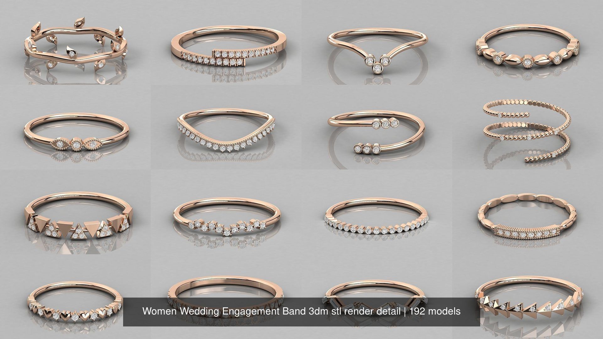 192 Women Wedding Engagement Band 3dm stl render detail 3D Model Collection_29