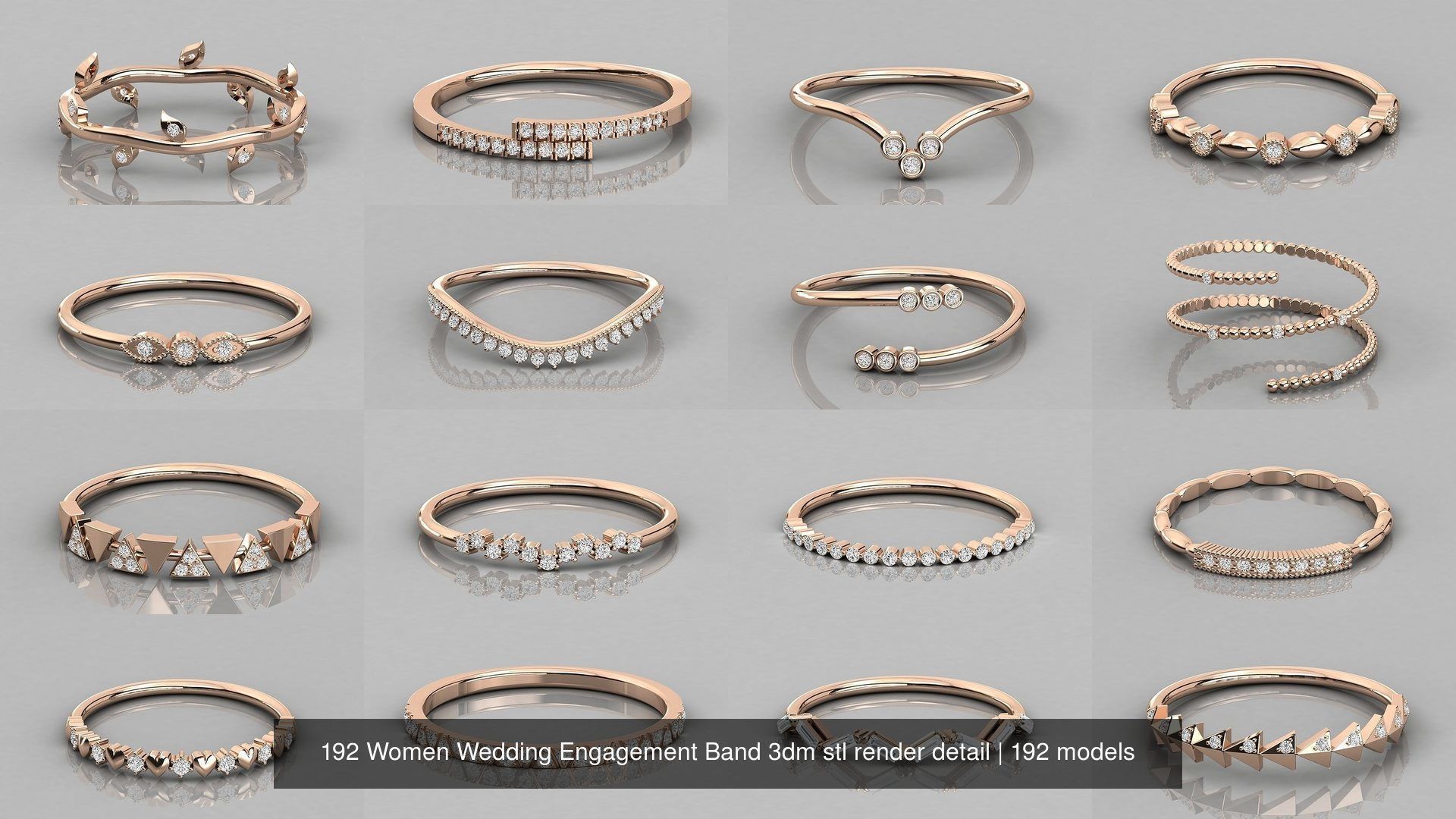 192 Women Wedding Engagement Band 3dm stl render detail 3D Model Collection_18