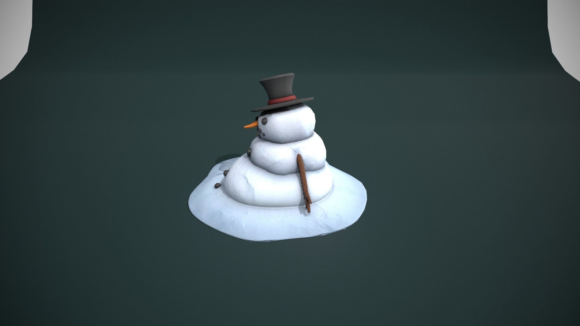 Melting Snowman Low-poly 3D model_9