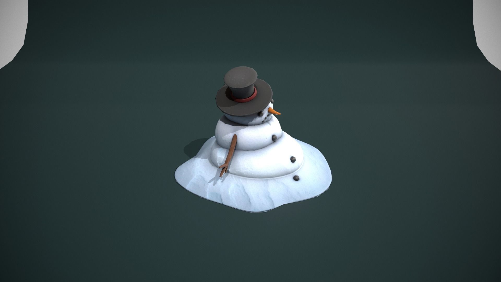 Melting Snowman Low-poly 3D model_2