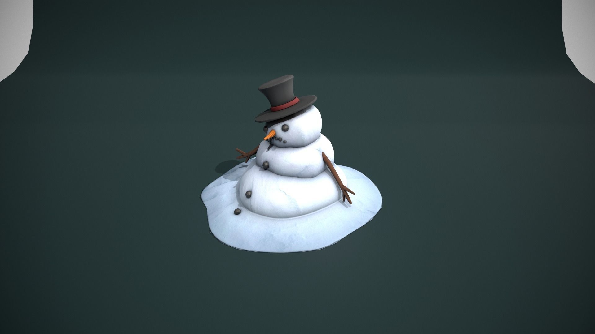 Melting Snowman Low-poly 3D model_10