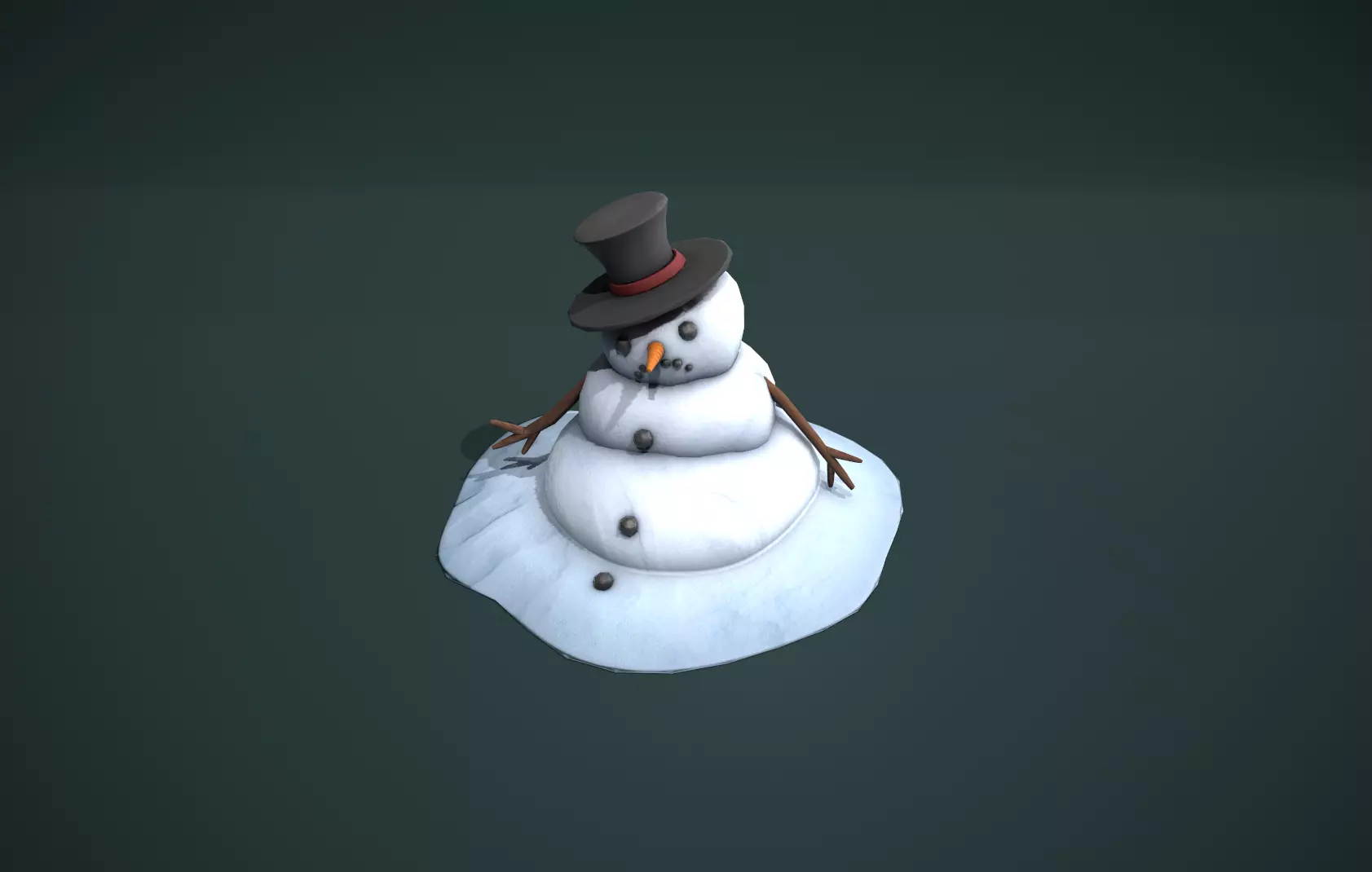 Melting Snowman Low-poly 3D model_0