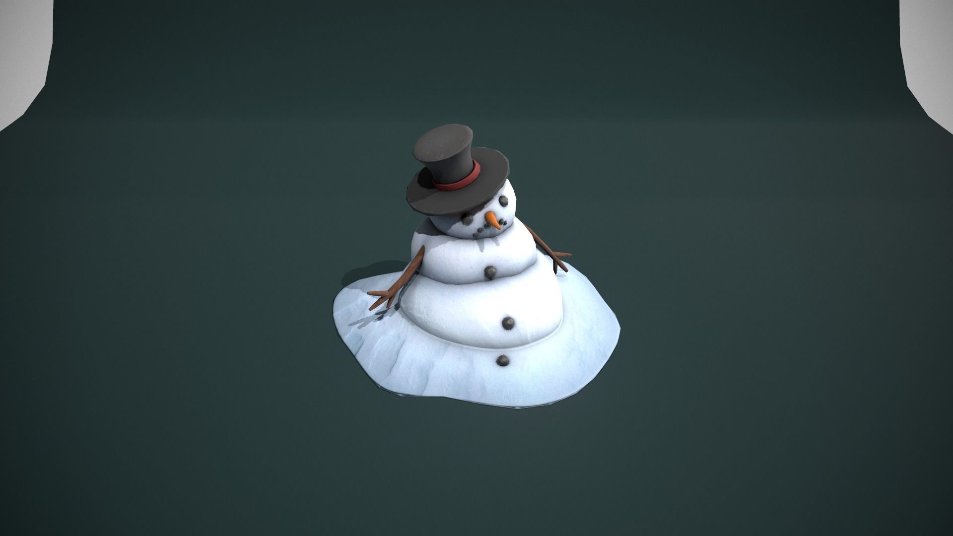 Melting Snowman Low-poly 3D model_1