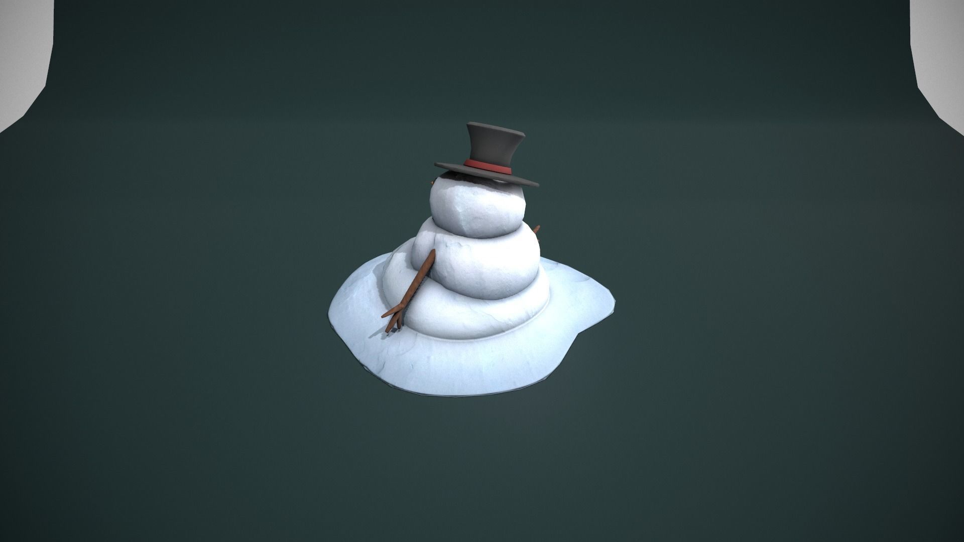 Melting Snowman Low-poly 3D model_7