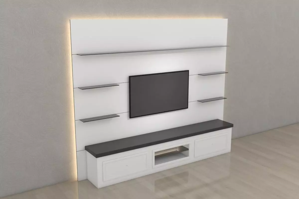 Tv Unit With Black Glasses 3D model_0