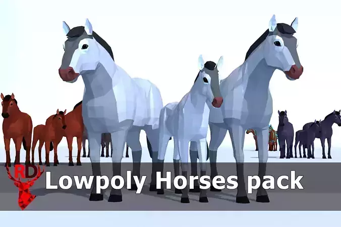 LowPoly Horses pack Low-poly 3D model