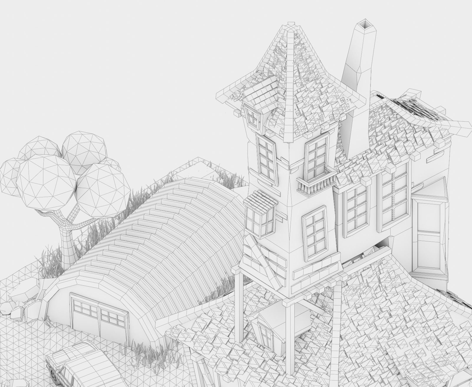 low poly Gameasset3 house with car Low-poly 3D model_3