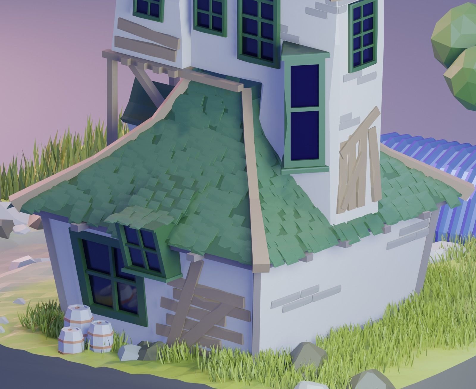 low poly Gameasset3 house with car Low-poly 3D model_4