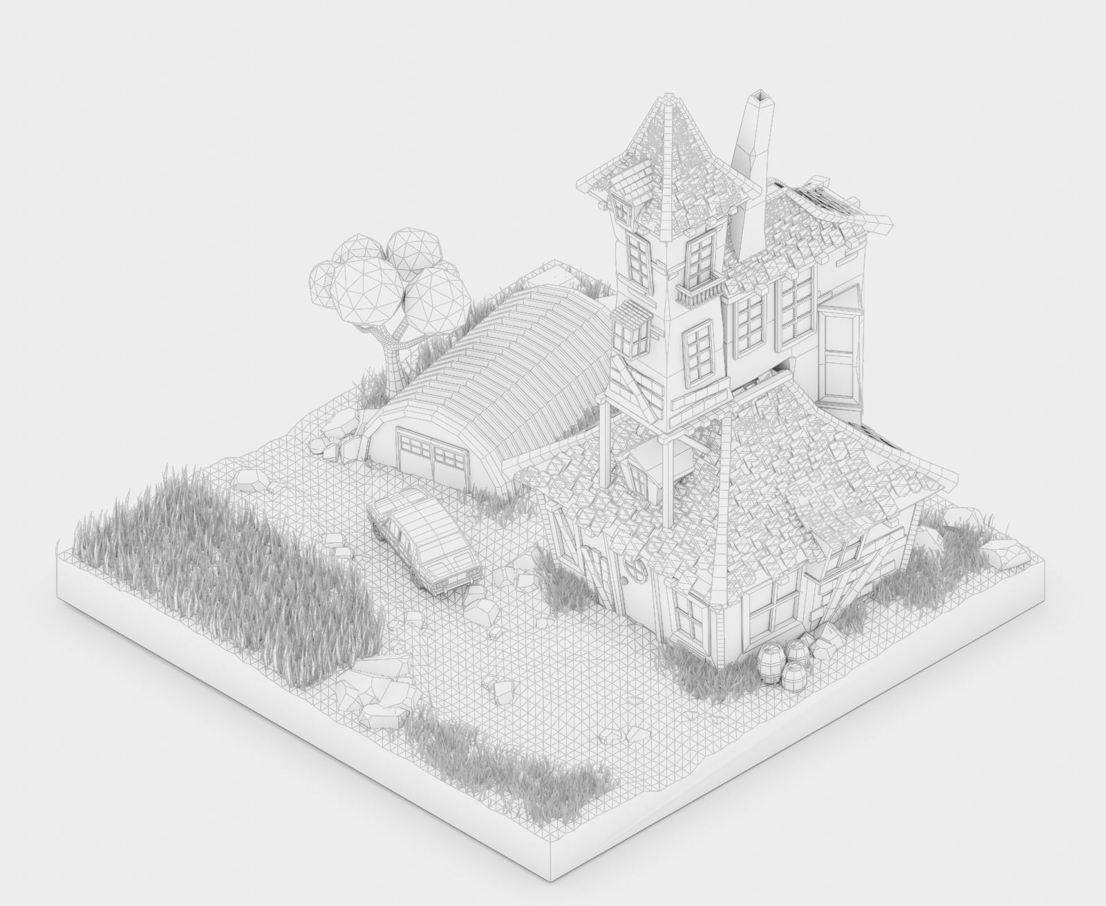 low poly Gameasset3 house with car Low-poly 3D model_1